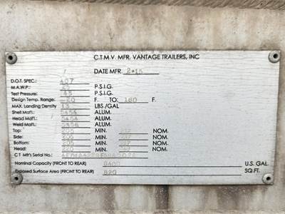 2015 Vantage Tandem Axle Aluminum Crude Oil Tank Trailer - Air Ride, Fixed Axle