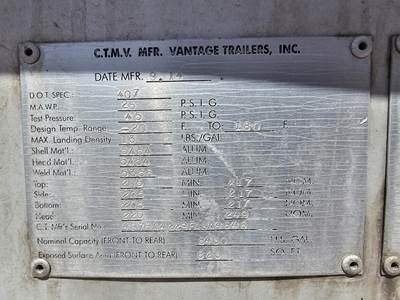 2015 Vantage Tandem Axle Aluminum Crude Oil Tank Trailer - Air Ride, Fixed Axle