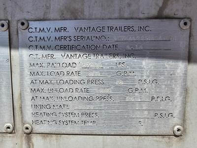 2015 Vantage Tandem Axle Aluminum Crude Oil Tank Trailer - Air Ride, Fixed Axle