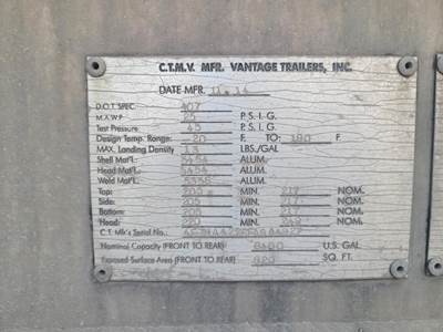 2015 Vantage Tandem Axle Aluminum Crude Oil Tank Trailer - Air Ride, Fixed Axle
