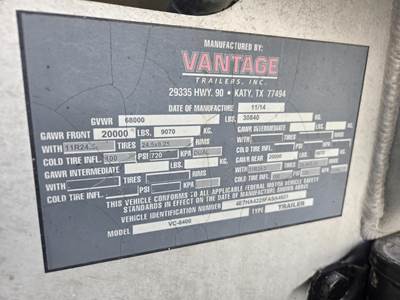 2015 Vantage 44ft Tandem Axle Aluminum Crude Oil Tank Trailer - Air Ride, Fixed Axle