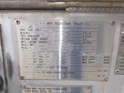 2009 Polar Tandem Axle Stainless Steel Food Grade Tanker Trailer - Air Ride, Fixed Axle