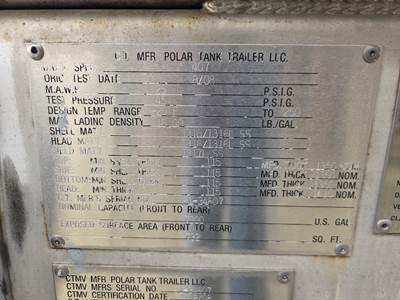 2009 Polar Tandem Axle Stainless Steel Food Grade Tanker Trailer - Air Ride, Fixed Axle
