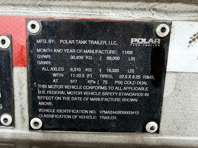 2003 Polar Tandem Axle Aluminum Fuel Tanker Trailer Air Ride Fixed Axle