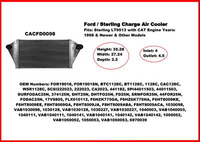 New Aftermarket Charge Air Cooler for 1998 & Up Sterling LT9513 with CAT Engine + Other Ford/Sterling Models