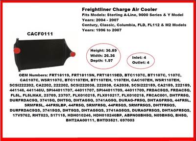 New Aftermarket Charge Air Cooler for Freightliner Century, Classic, Columbia, FLD, FL112, M2 & Sterling A-Line, 9000 Series, Y Model - CLEARANCE!