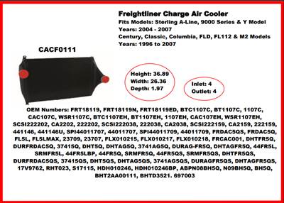 New Aftermarket Charge Air Cooler for Freightliner Century, Classic, Columbia, FLD, FL112, M2 & Sterling A-Line, 9000 Series, Y Model - CLEARANCE!