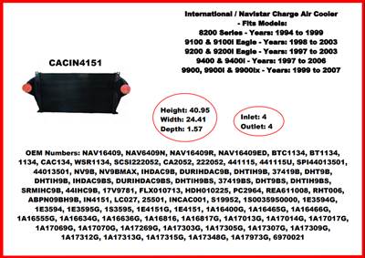 New Aftermarket Charge Air Cooler for 1994-2007 Intl 8200, 9100, 9100i, 9200, 9200i, 9400, 9400i, 9900, 9900i, 9900ix Models