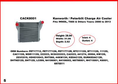 New Aftermarket Charge Air Cooler for 2008 - 2013 Kenworth W900L, T660, & other models