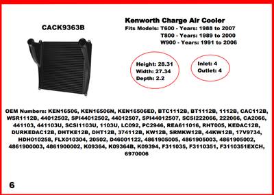 New Aftermarket Charge Air Cooler for 1988-2007 Kenworth T600, T800, & W900 Models