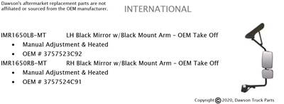 2002 & UP INTERNATIONAL 4200/4300/4400 & 7000 SERIES LH BLACK DOOR MIRRORS - OEM TAKE OFFS IN LIKE NEW CONDITION