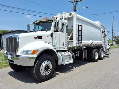 Peterbilt 348 Tandem Axle Side Load Garbage Truck - Paccar, 6 Speed Allison Rds Automatic
