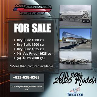 2025 Tremcar 1000 CU FT ALUM DRY BULK Tank Trailer