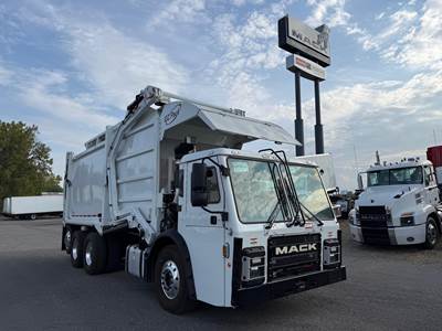 Mack LR64R Tandem Axle Side Load Garbage Truck - MP7, 355HP, 6 Speed Allison Rds Automatic