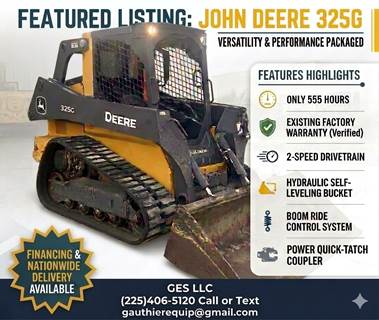 2023 John Deere 325G Track Skid Steer Open Rops, 78" Bucket, Self Leveling, Ride Control, 2 Speed, Power Quik-Tatch-Factory Warranty